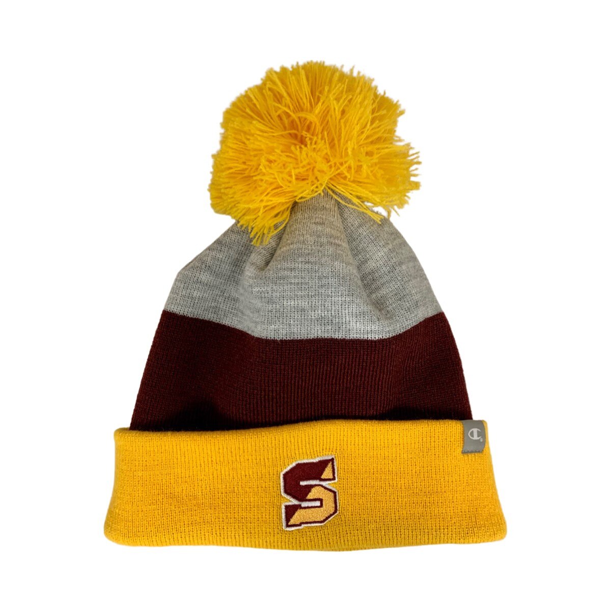 3-Color Split S Beanie With Pom