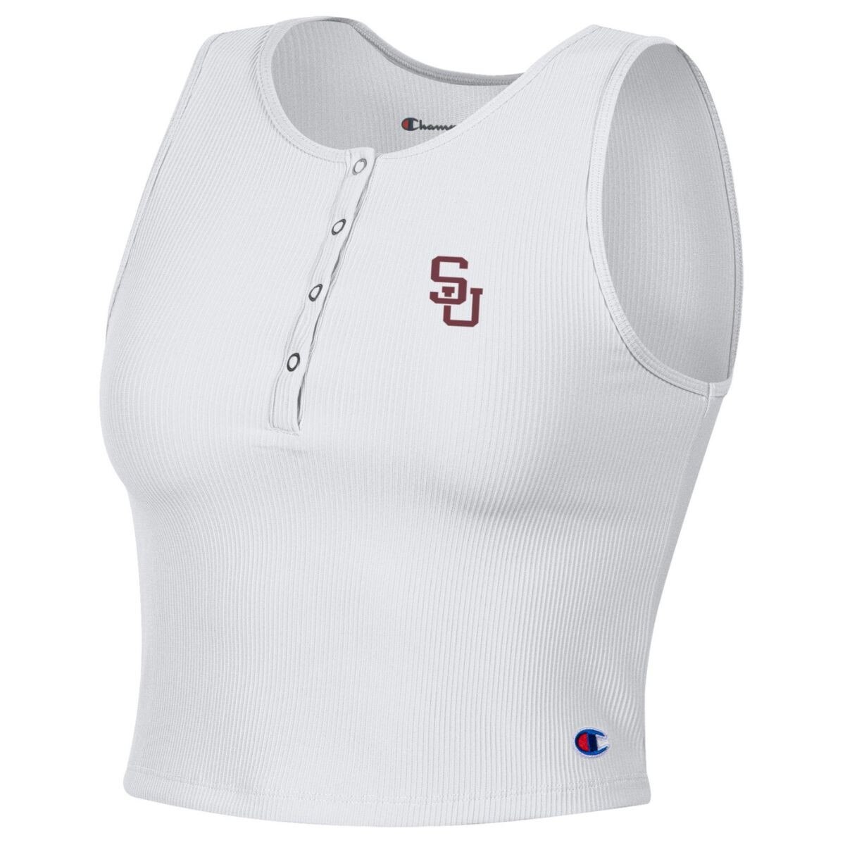 Women's White Rib Henley SU Tank