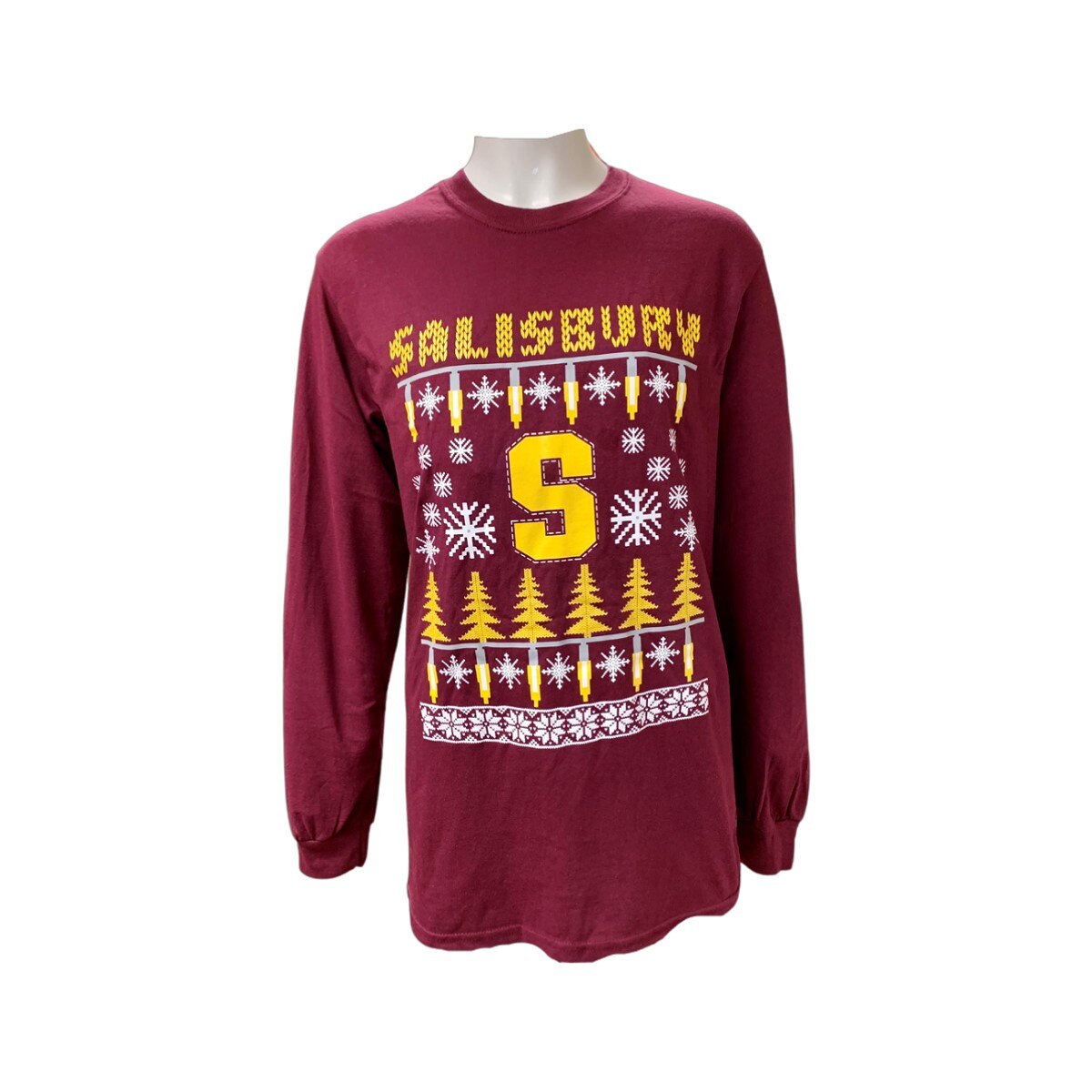 Maroon LS Tee w/Xmas Tree/Lights