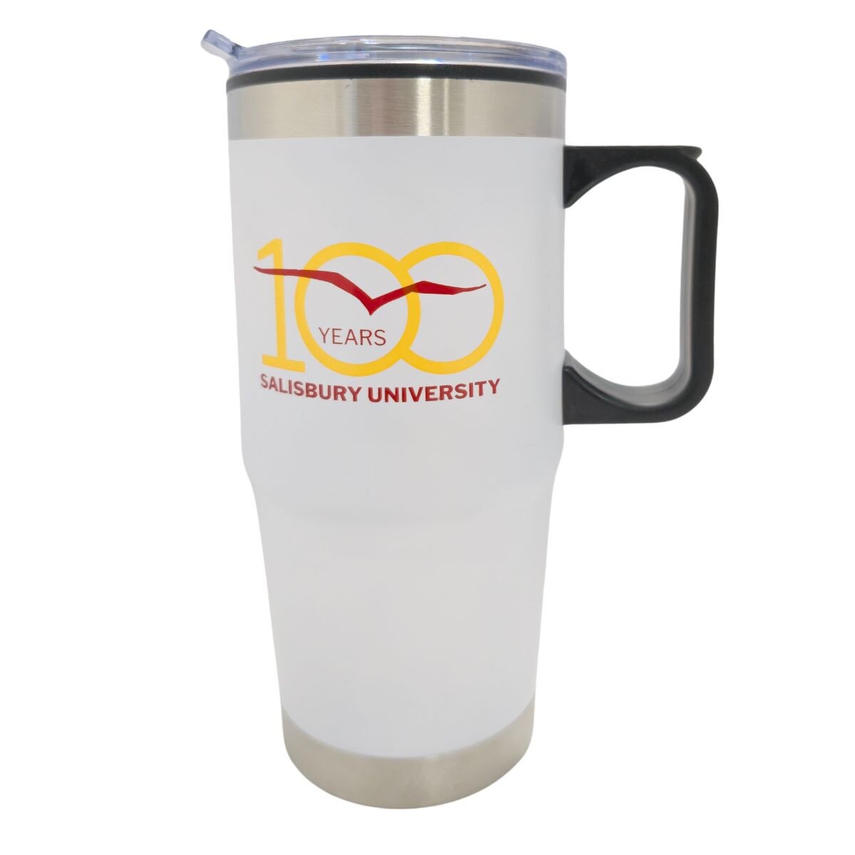 White travel mug 100 years su